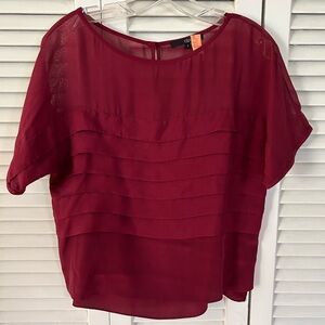 Tibi Dolman Short-sleeve Tiered 100% Silk Maroon Blouse Sz 2